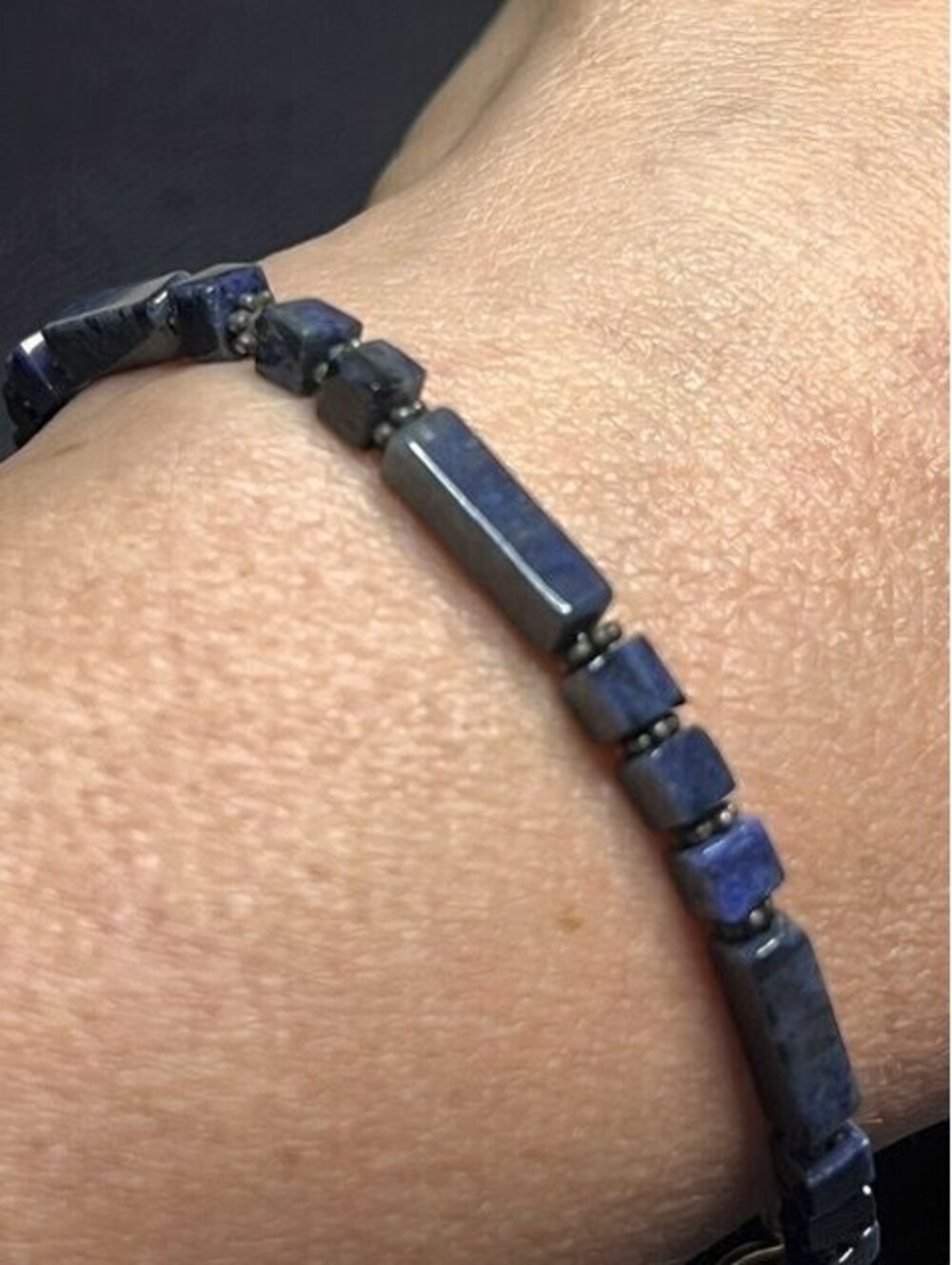 B6263 Natural Stone Beaded Bracelet Sodalite Hematite Toggle Clasp 8" Blue boho
